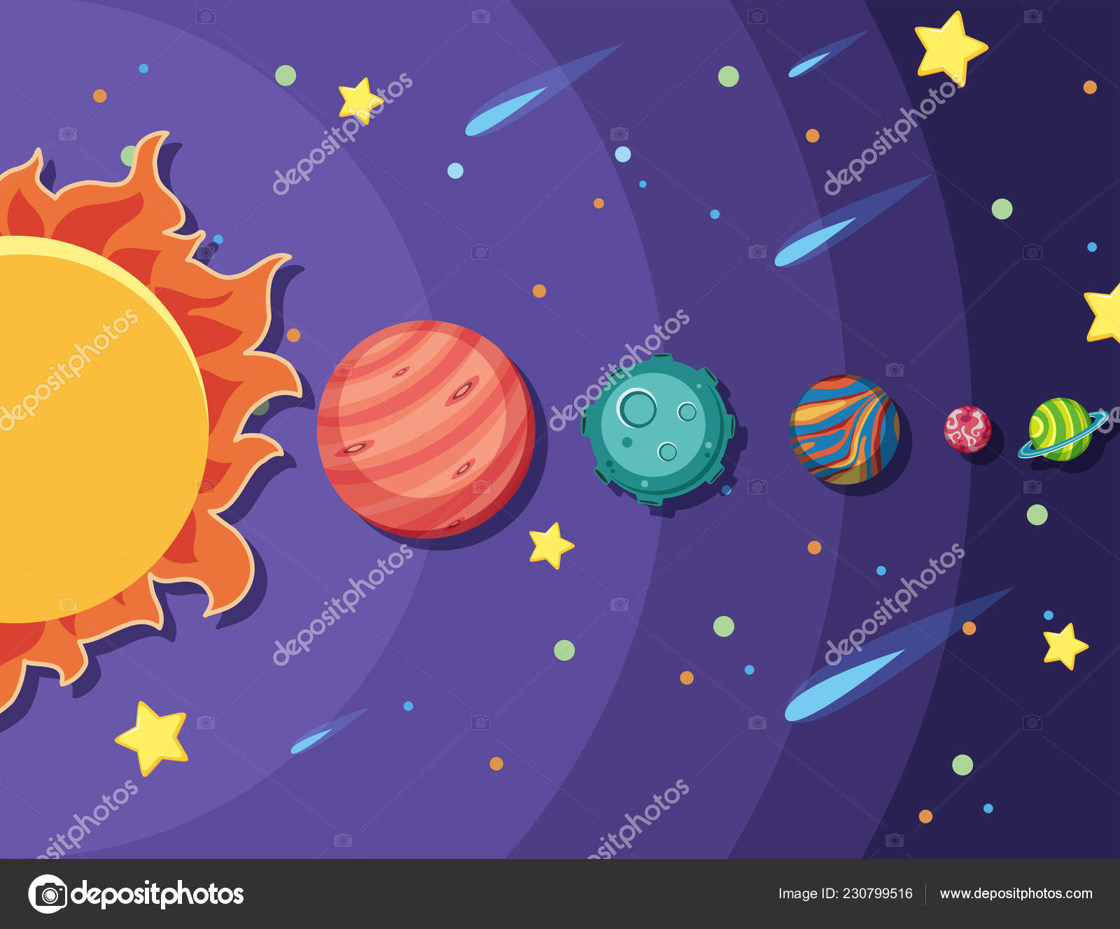 Conjunto Ilustración Del Sistema Solar Vector de stock #230799516 de ©brgfx, image size:1600x1327