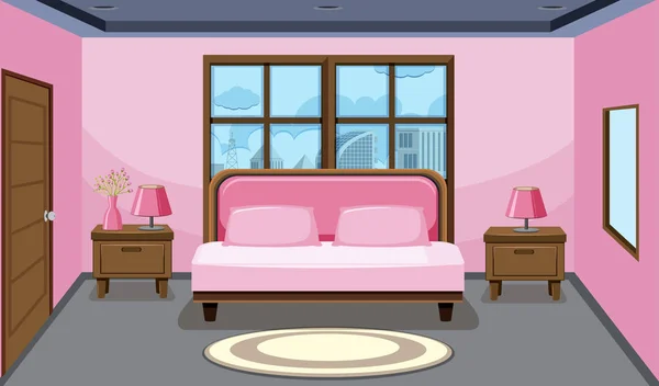 Иллюстрация Дизайна Интерьера Розовой Спальни — стоковый вектор