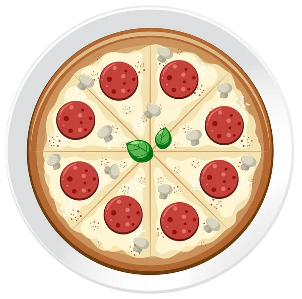 Pepperoni Pizza Plattan Illustration — Stock vektor