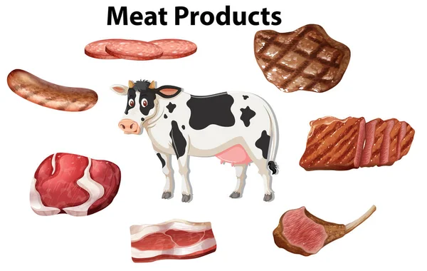 Uppsättning Kött Produkter Illustration — Stock vektor