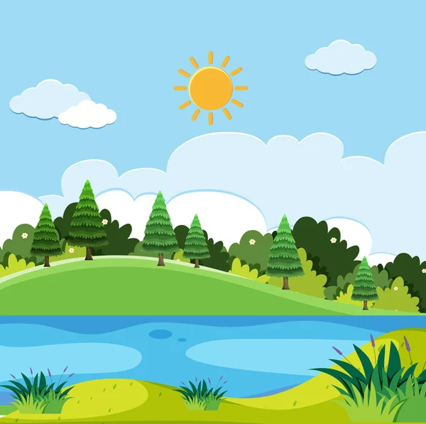 Flat Nature Landscape Illustration — Stock Vector