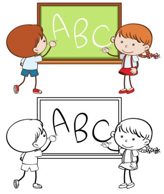 Yönetim Kurulu çizim ile kız Doodle erkek ve