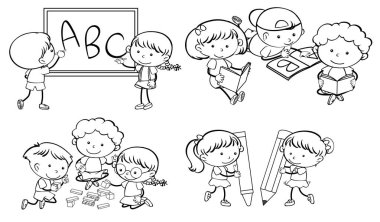 Doodle kids karakter resimde kümesi