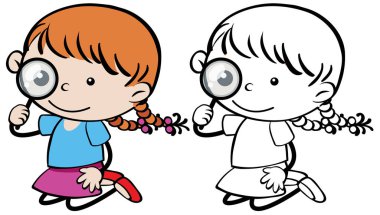 Büyüteç Camı illüstrasyon tutan kız doodle