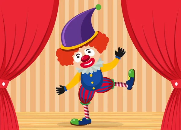 Clown Che Mostra Sul Palco Illustrazione — Vettoriale Stock