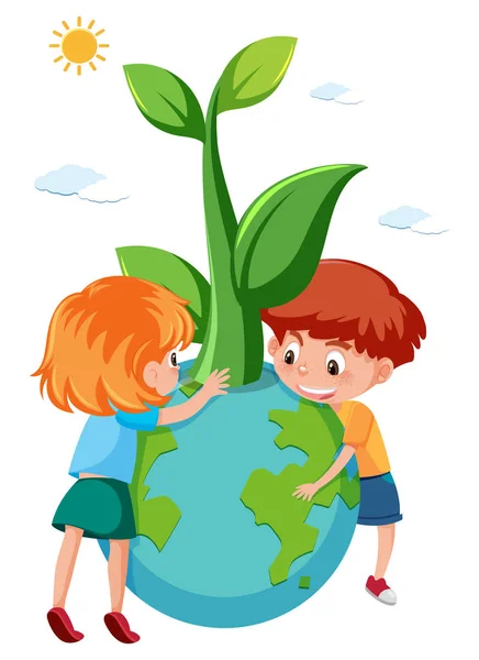 Crianças Segurando Ilustração Eco Terra —  Vetores de Stock