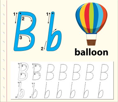 B harfi izleme alfabe çalışma illüstrasyon