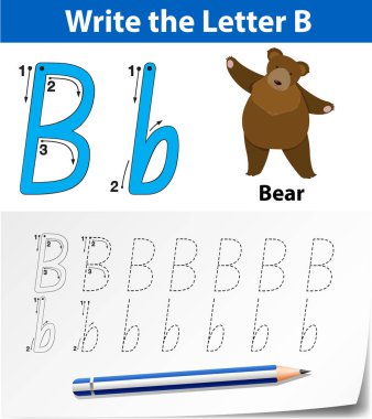 B harfi izleme alfabe çalışma illüstrasyon