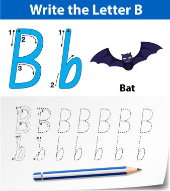 B harfi izleme alfabe çalışma illüstrasyon