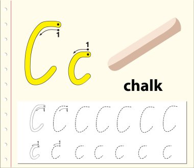 C harfi izleme alfabe çalışma illüstrasyon