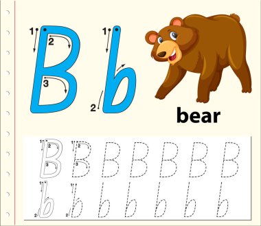 B harfi izleme alfabe çalışma illüstrasyon