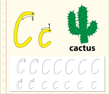 C harfi izleme alfabe çalışma illüstrasyon