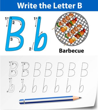 B harfi izleme alfabe çalışma illüstrasyon