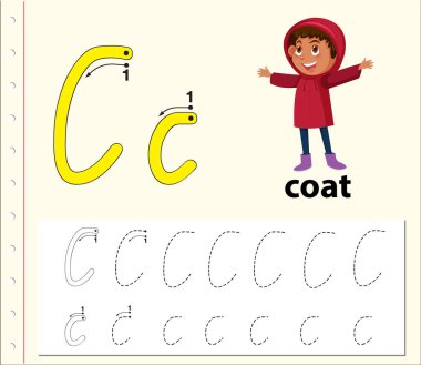C harfi izleme alfabe çalışma illüstrasyon