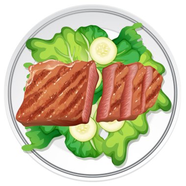 Beef steak and salad illustration vector Beef steak and salad illustration vector