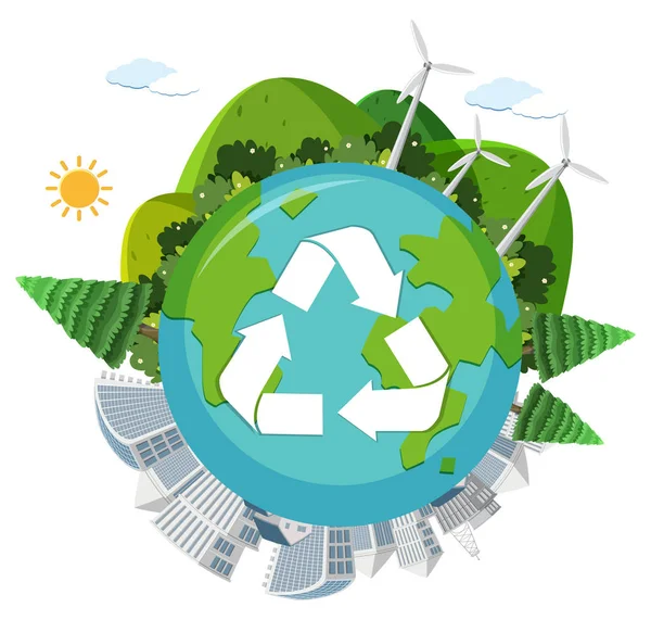 Recycling Globus Auf Weißem Hintergrund Illustration — Stockvektor