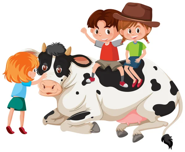 Enfants Vache Sur Fond Blanc Illustration — Image vectorielle