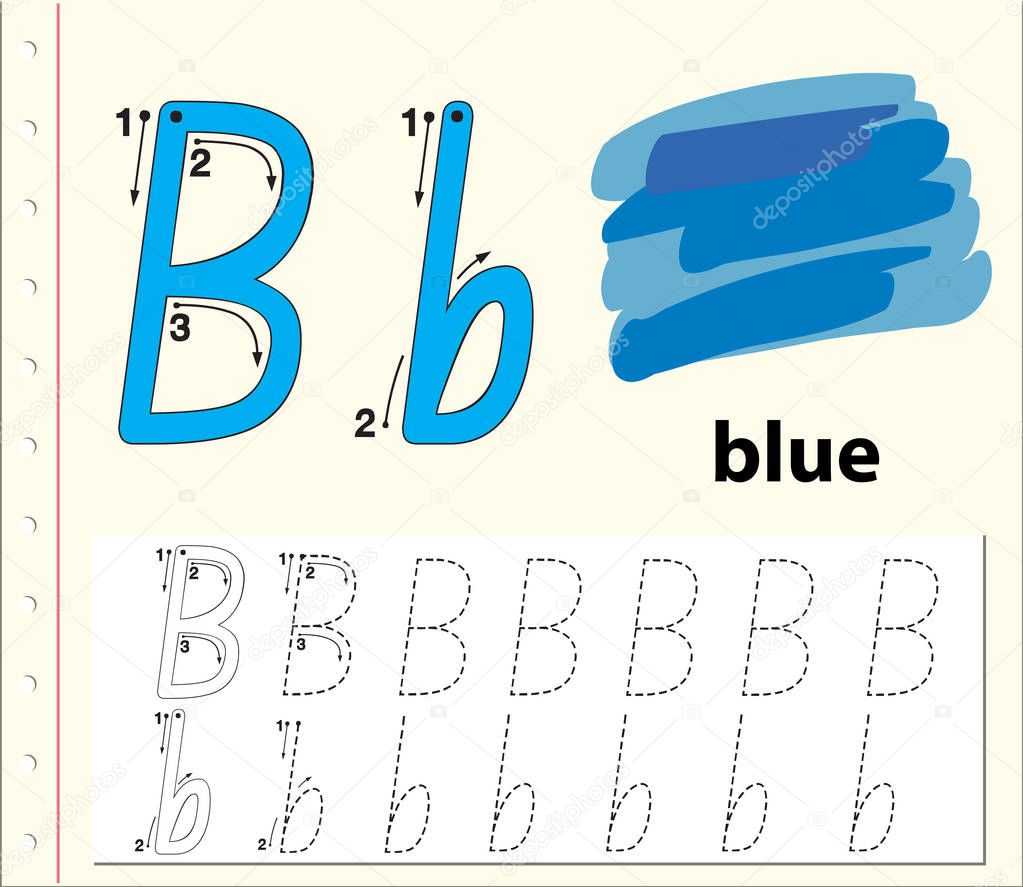 Letter B tracing alphabet worksheets illustration