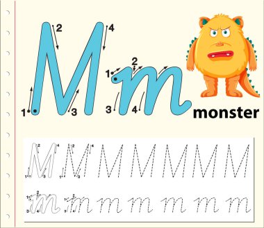 A harfi izleme alfabe çalışma illüstrasyon