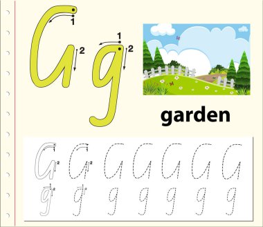 G harfi izleme alfabe çalışma illüstrasyon