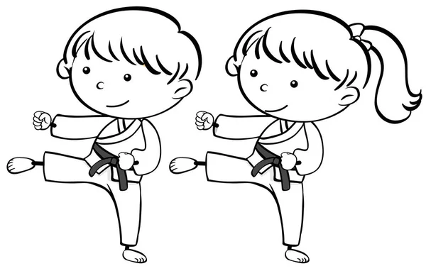 Bosquejo Ilustración Niños Karate — Vector de stock