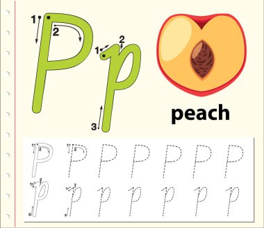 P harfi izleme alfabe çalışma illüstrasyon