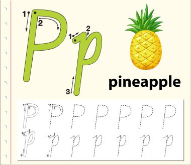 P harfi izleme alfabe çalışma illüstrasyon