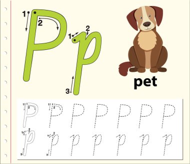 P harfi izleme alfabe çalışma illüstrasyon