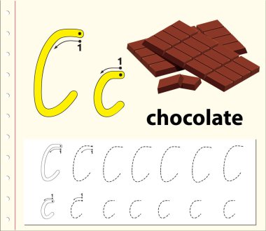 C harfi izleme alfabe çalışma illüstrasyon