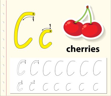 C harfi izleme alfabe çalışma illüstrasyon