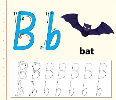 B harfi izleme alfabe çalışma illüstrasyon