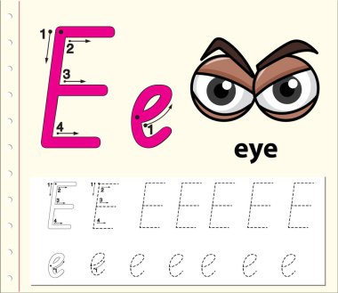 E harfinin izleme alfabe çalışma illüstrasyon