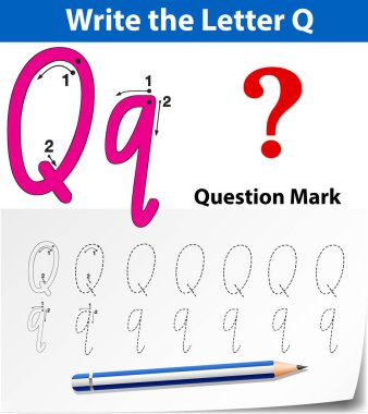 Harf Q izleme alfabe çalışma illüstrasyon
