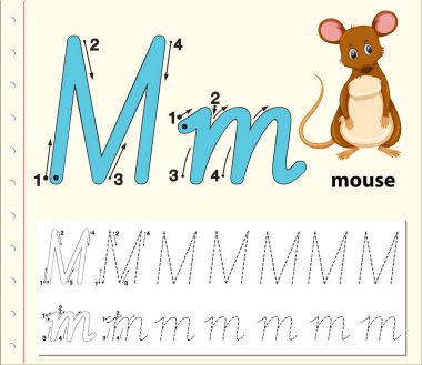 A harfi izleme alfabe çalışma illüstrasyon