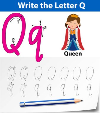 Harf Q izleme alfabe çalışma illüstrasyon