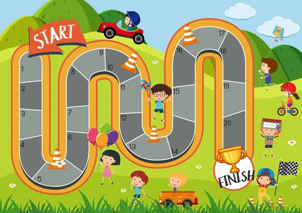 Çocuklar yarış labirent oyun şablon çizimi