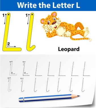 L harfi izleme alfabe çalışma illüstrasyon