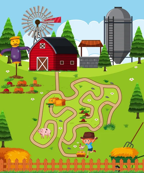 Boerderij Puzzel Spel Sjabloon Illustratie — Stockvector