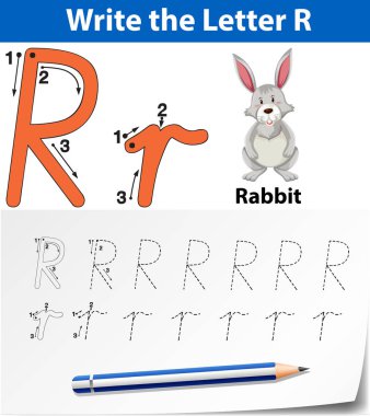 R harfi izleme alfabe çalışma illüstrasyon