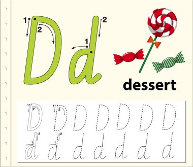 D harfi izleme alfabe çalışma illüstrasyon