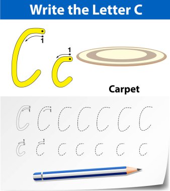 C harfi izleme alfabe çalışma illüstrasyon