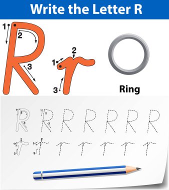 R harfi izleme alfabe çalışma illüstrasyon