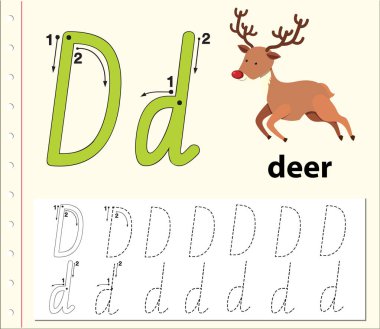 D harfi izleme alfabe çalışma illüstrasyon