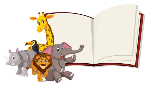 Animaux Sauvages Illustration Modèle Livre Ouvert — Image vectorielle