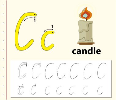 C harfi izleme alfabe çalışma illüstrasyon