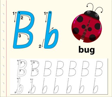 B harfi izleme alfabe çalışma illüstrasyon