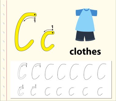 C harfi izleme alfabe çalışma illüstrasyon