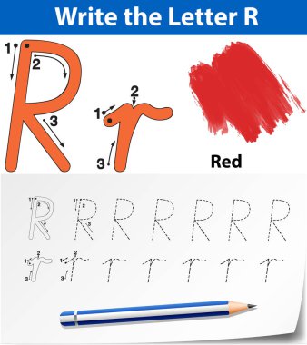 R harfi izleme alfabe çalışma illüstrasyon