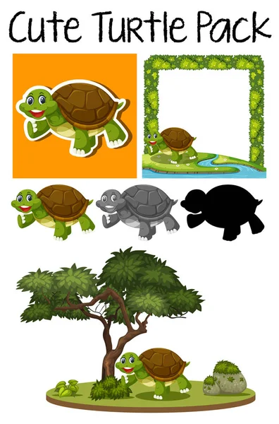 Paquete Ilustración Tortuga Linda — Vector de stock