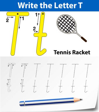 T harfinin izleme alfabe çalışma illüstrasyon